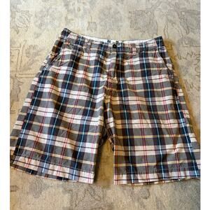 American Eagle Outfitters Mens Plaid Shorts Black Tan Red Size 34